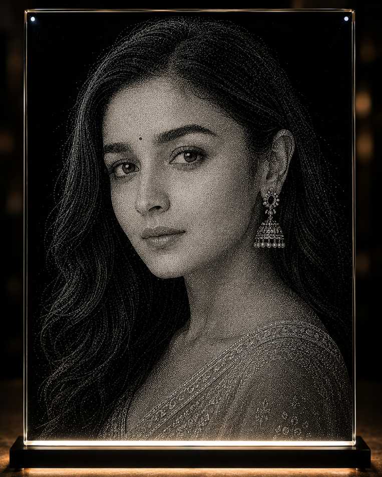 Alia Bhatt Hand Hammered Marble & Glass Art Portrait Wall Decor — Main Display