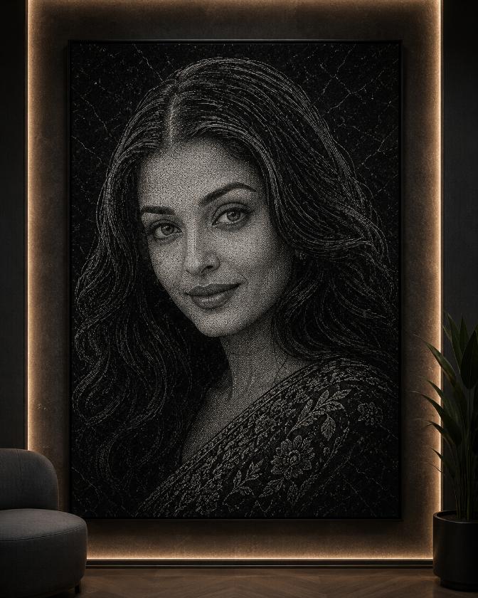 Aishwarya Rai Hand Hammered Marble & Glass Art Portrait Wall Art — gallery image