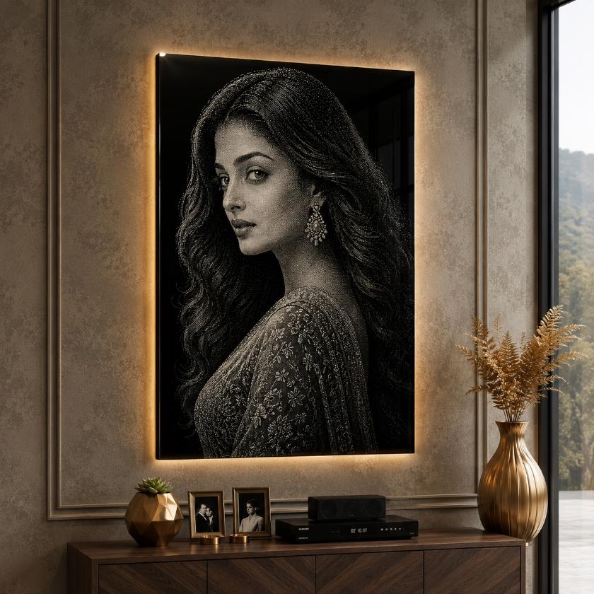 Aishwarya Rai Hand Hammered Marble & Glass Art Portrait Wall Art — gallery image
