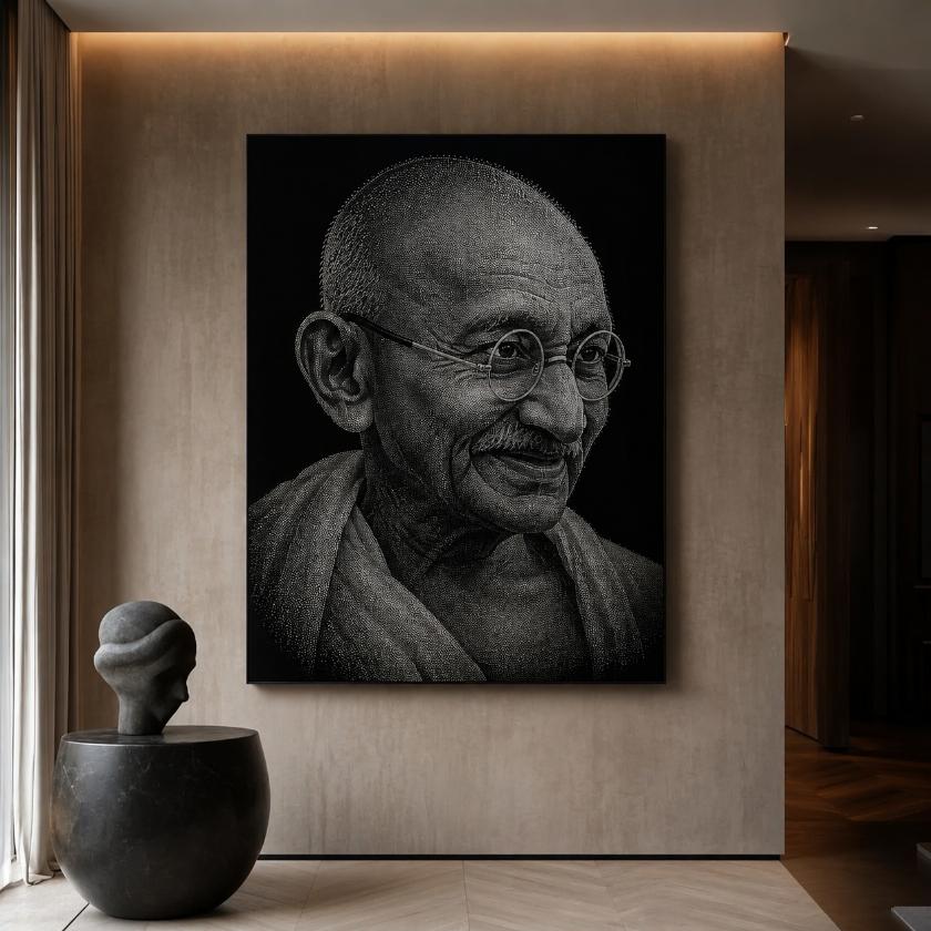 Mahatma Gandhi Hand Hammered Marble & Glass Art Portrait — gallery image