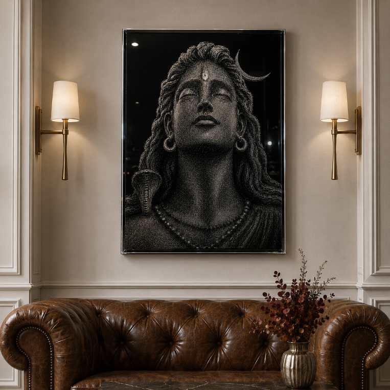 Adiyogi Hand Hammered Marble & Glass Art Portrait Custom Wall Art — gallery image
