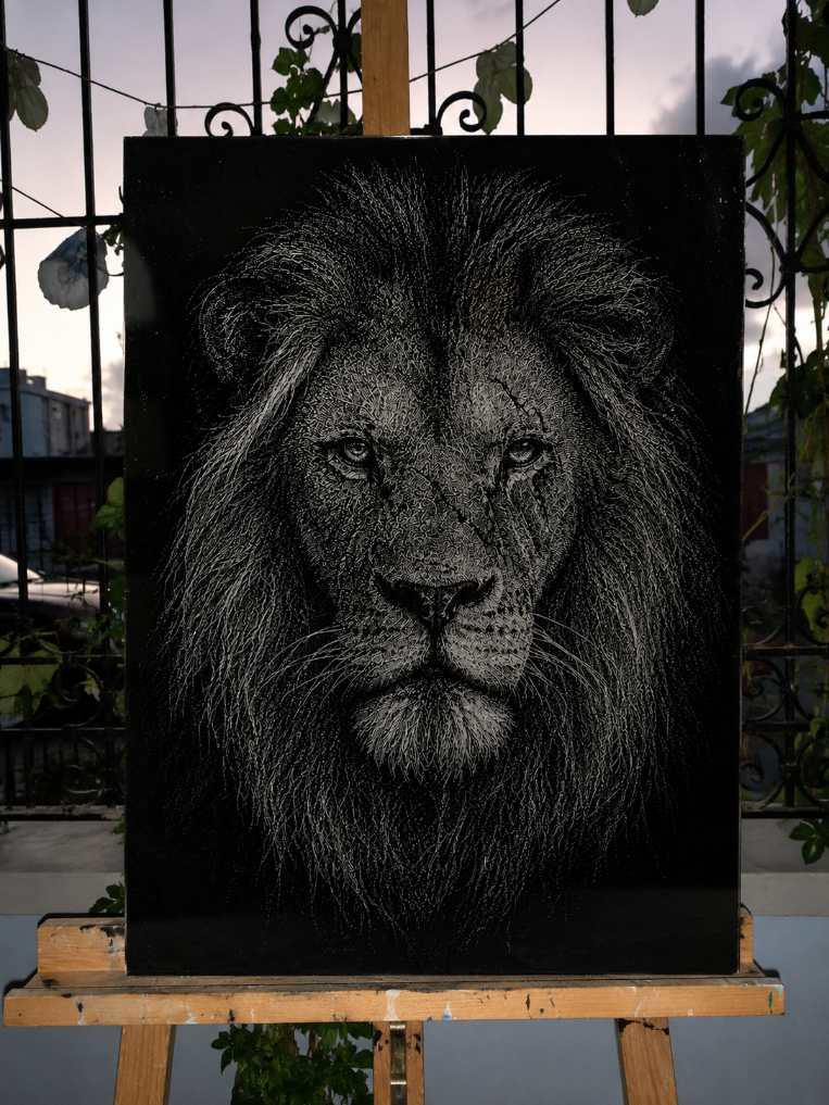 King of the Jungle Hand Hammered Marble & Glass Art Portrait — gallery image