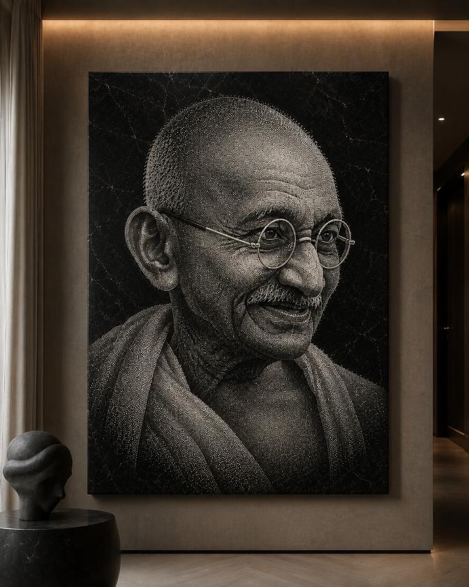 Mahatma Gandhi Hand Hammered Marble & Glass Art Portrait — gallery image